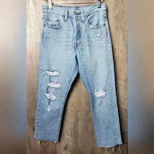 Vintage 501 Levi's Skinny High Rise Striaght Leg Pants Distressed 24x28
